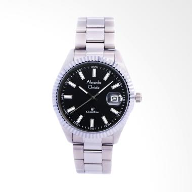 Alexandre Christie Stainless Steel Jam Tangan Pria - Hitam Silver 5007