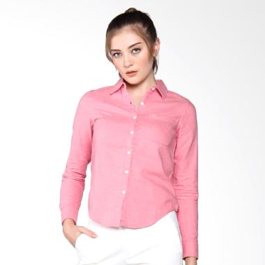 Giordano Roll up Sleeve Oxford Shirt Atasan Wanita - Pink