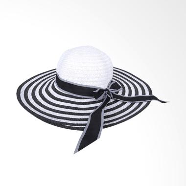 Elfs Shop Beach Hat Girl Big White List Topi Pantai Wanita - Hitam