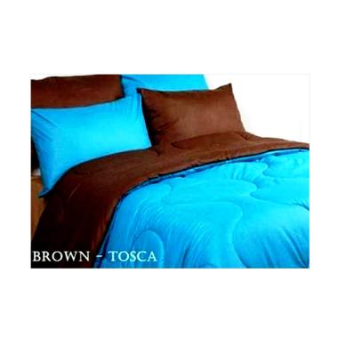 Ellenov Katun Prada Polos Set Sprei - Biru Coklat