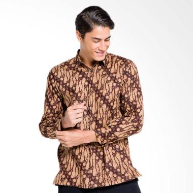 Batik Aksen Tropis Remek Parang Gemuk Kemeja Pria - Coklat
