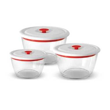 Maxim Tivoli Fresh Bowl 3pcs Set Kotak Makanan Bulat Kedap Udara PUTIH MERAH