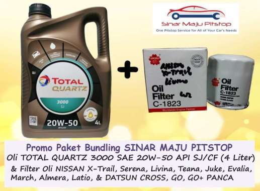 Paket Bundling Oli TOTAL QUARTZ 3000 SAE 20W-50 API SJ/CF Original 4 Liter & Filter Oli Mobil DATSUN