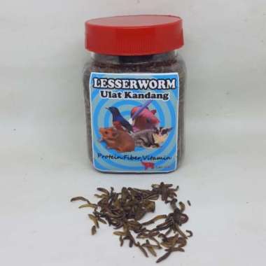 LESSERWORM ULAT KANDANG KERING KEMASAN TOPLES PAKAN ARWANA HAMSTER BURUNG SUGAR GLIDER