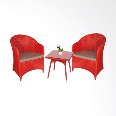 Pine Rotan Arthur Set Meja & Kursi Teras - Red