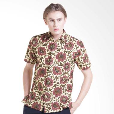 Rianty Batik Hem Arsen Kemeja Pria Lengan Pendek - Cream