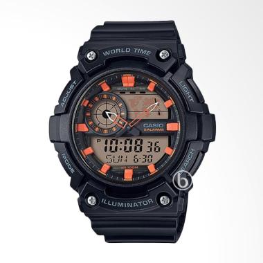 CASIO Illuminator World Time Jam Tangan Pria - Black [AEQ-200W-1A2/Original] Black / Formula Red