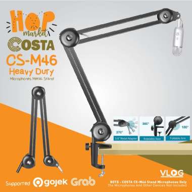 COSTA CS-M46 Heavy-Duty Stand Mic Adjustable Microphone Boom Arm Clip di Meja for Podcast Recording