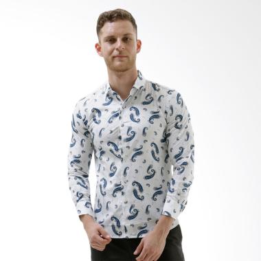 VM Casual Slimfit Kemeja Panjang Batik Pria - Putih