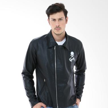 Crows Denim Kulit Trend Biker Series Jacket Pria - Hitam