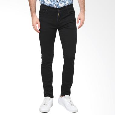 MENTLI Skinny Celana Jeans Pria - Solid Black