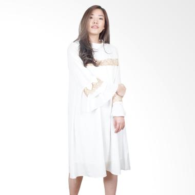 Macadamia House D7551 Hani Gold Gamis Midi Dress - White