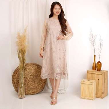 Dress Yuri Organdi Wanita Model Long Dress Terbaru Brukat Tulle Glitter Mutiara Tille Premium Brukat