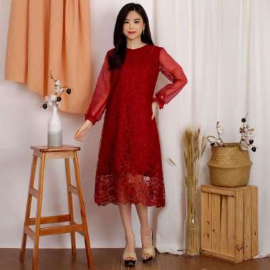 Dress Yuri Organdi Wanita Model Long Dress Terbaru Brukat Tulle Glitter Mutiara Tille Premium Brukat