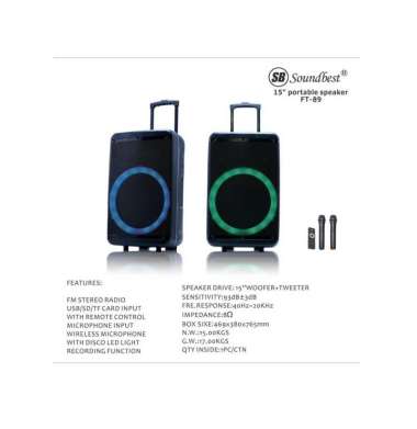 soundbest FT 89 Speaker Portable Wireless 15 Inch 2 Way