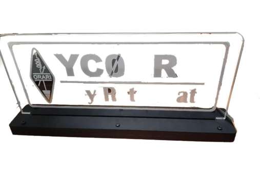 Papan Callsign LED Grafir Akrilik 10x25cm Custm Warna Orari Rapi Radio