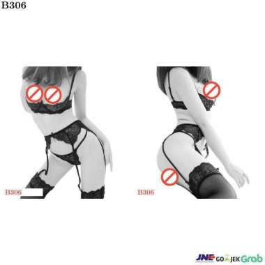 B306 - Bikini Bra Set Hitam Transparan Bra Kawat Open Cup Garter