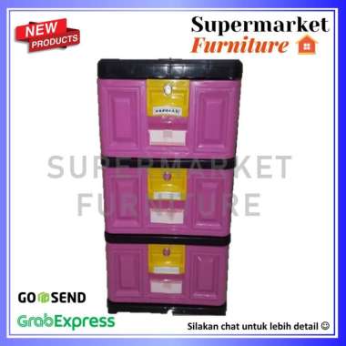 LEMARI LACI PLASTIK NAPOLLY 3 SUSUN/LACI 3SUSUN/CONTAINER LACI/STB 300 PINK