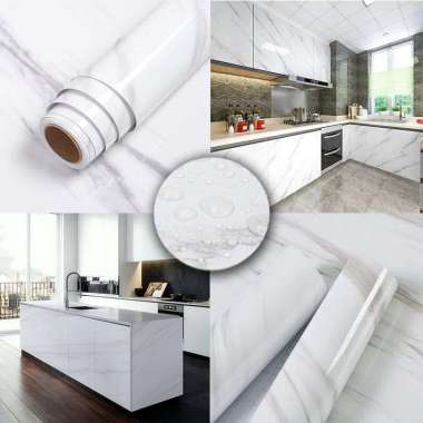 Fthree Store WALLPAPER DINDING MOTIF MARMER PUTIH GLOSSY SOFT MARMER
