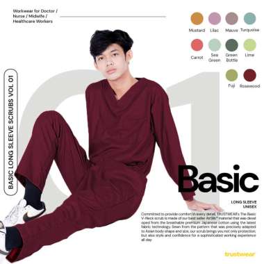 TRUST WEAR Scrubs Doctor’s Scrub / Set Baju V-neck Celana Jaga OKA OK Perawat/Dokter Lengan Panjang