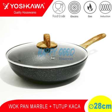 YOSHIKAWA 28CM WOK PAN/PANCI PENGGORENGAN MARBLE INDUKSI ANTI LENGKET