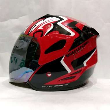 HELM GM FIGHTER MUSCLE POWER RED BLACK HELM HALF FACE M RED BLACK