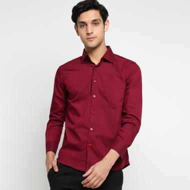 VM Formal Panjang Polos Slimfit Kemeja Pria - Maroon XXL Maroon