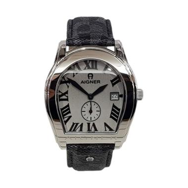Aigner Modena Leather Strap Jam Tangan Unisex [A127102/A127101] Black Silver