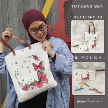 Dewani Tote Bag Set Canvas & Pouch KUP-S04 Tas Kanvas Seri Kupu