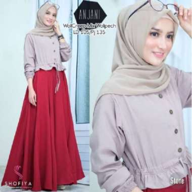 Baju gamis wanita terbaru Anjani Maxi Dress Murah Kekinian Stone/Silver