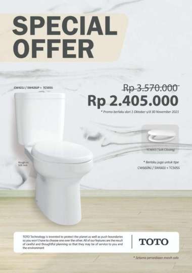 Closet duduk TOTO CW421J dual flush