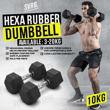 Svarga Hexagonal Dumbbell - 10 KG - Rubber Dumbell Barbell