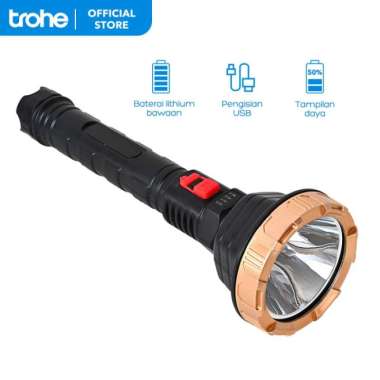 Trohe Senter LED Super Terang Rechargeable Senter Led Jarak Jauh  - long flashlight ORIGINAL 100 % M