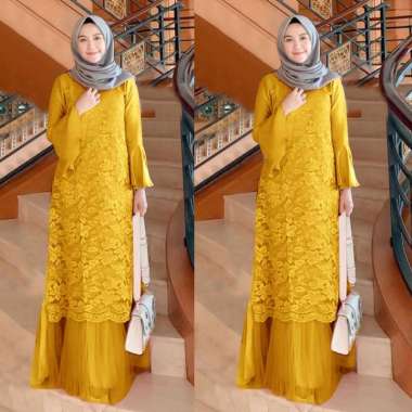 (MODEL BARU) SIZE M,L,XL,XXL/GAMIS MAXI POULIN/GAMIS MUSLIM BRUKAT/GAMIS BRUKAT TIMBUL XXL MUSTARD
