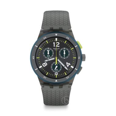 Swatch SPOR-TIRE Chronograph Swiss Made Original Jam Tangan Pria - Black Grey Black Grey
