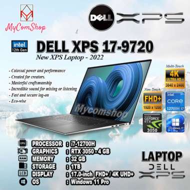 DELL XPS 17 9720 LAPTOP i7-12700H 32GB RAM 1TB SSD RTX 3050 4GB 17,0" 4K UHD Touch