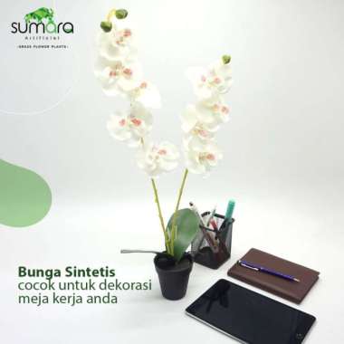 Bunga Anggrek Putih Plastik + Pot
