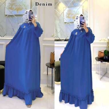 Shella Saukia Dress Wanita Crinkle Airflow Import Gamis Jumbo Ruffle Lengan Panjang Karet Baju Wanit