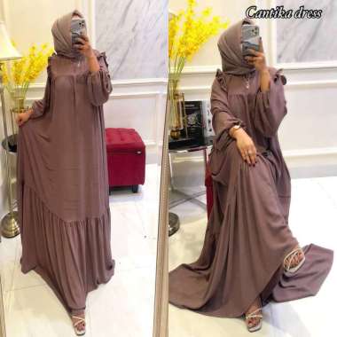 Shella Saukia Dress Wanita Crinkle Airflow Import Gamis Jumbo Ruffle Lengan Panjang Karet Baju Wanit