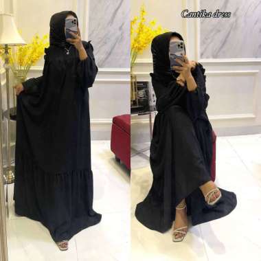 Shella Saukia Dress Wanita Crinkle Airflow Import Gamis Jumbo Ruffle Lengan Panjang Karet Baju Wanit