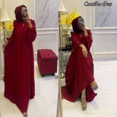 Shella Saukia Dress Wanita Crinkle Airflow Import Gamis Jumbo Ruffle Lengan Panjang Karet Baju Wanit