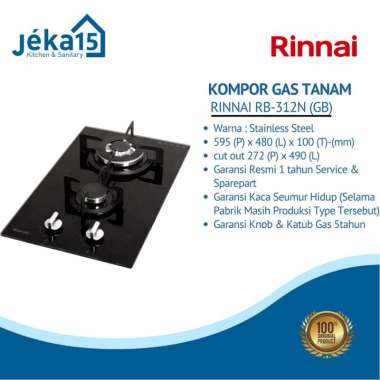 Kompor Tanam Rinnai//Kompor Kaca//RINNAI RB-312 N(GB)