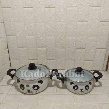 Panci enamel panda 22cm - panci enamel kuping - panci putih sup gagang
