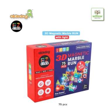 Okiedog Ez Link 3D Magnetic Marble Run With Light Mainan Anak 75 pcs