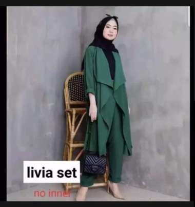 Livior Set 2in1[]Livia setl[]pakaian wanita[]TERLARIS / TERMURAH / TERKINI HIJAU BOTOL