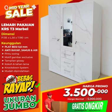 PROMO-Lemari Pakaian Besi / Lemari Baju 3 Pintu KRS T3M