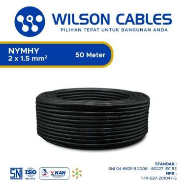 Wilson Cables - Kabel Listrik Tembaga / NYMHY 2 X 1.5 mm2 / 50 Meter Hitam - Roll 50 Meter