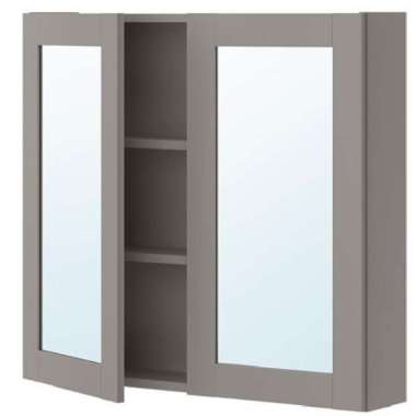 Rak Lemari Kaca Cermin Dinding Kamar Mandi 2 Pintu 80x17x75cm ORI_Abu