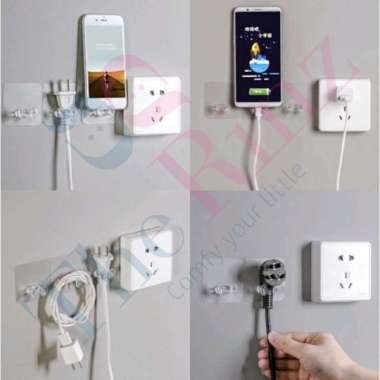 Gantungan Colokan Kepala Kabel Transparan Cantolan Kabel Tempelan Hook Dinding