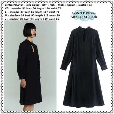 AB864381 Dress Midi Cheongsam Pesta Lengan Panjang Wanita Korea Hitam